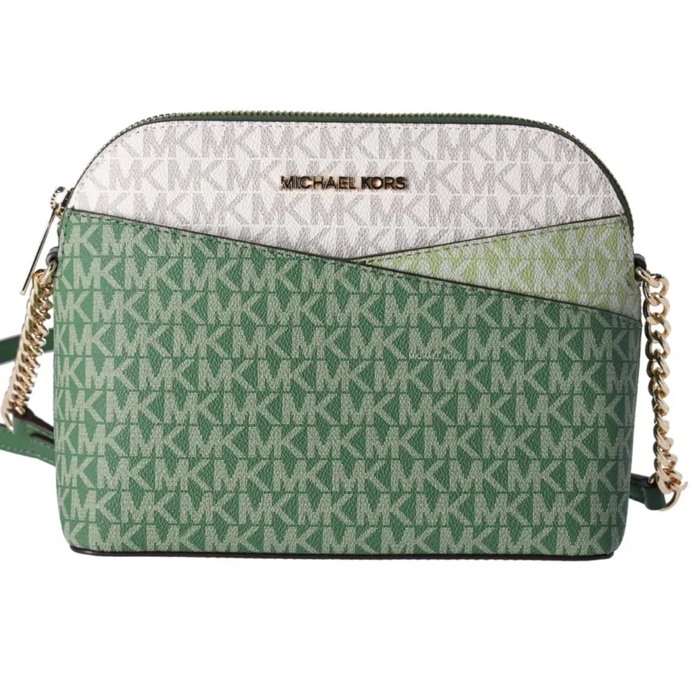 Michael Kors Jet Set Travel Dome Crossbody Bag Signature Fern Green Multi MK